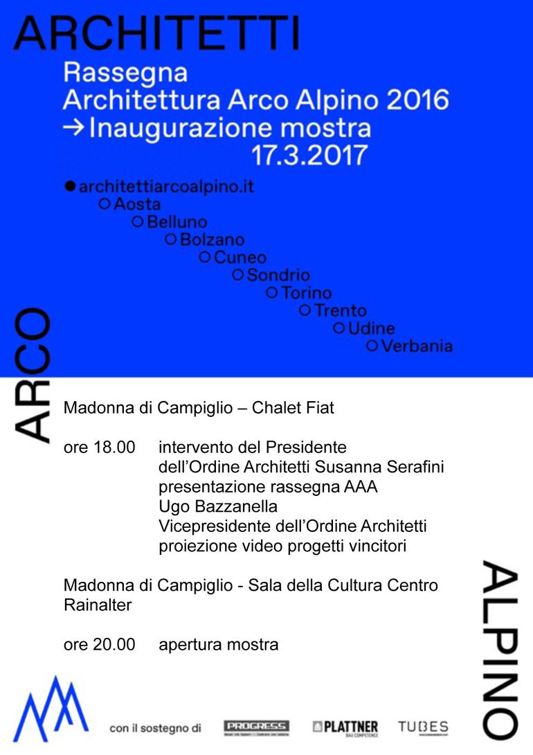 locandina dell'inaugurazione della Rassegna Architetti Arco Alpino
