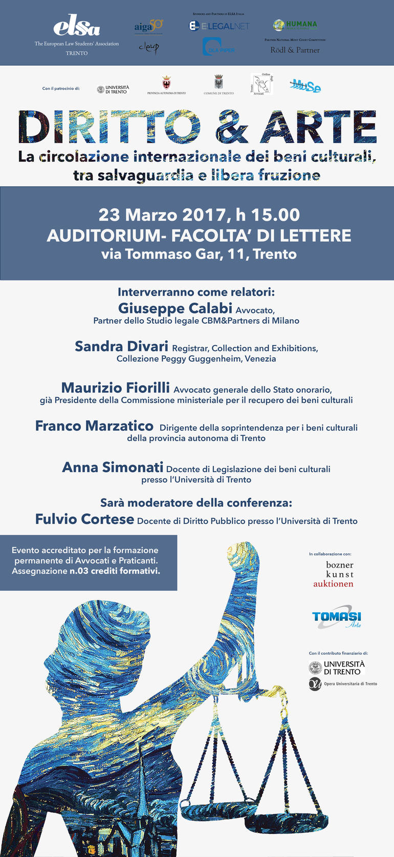 Locandina dell'incontro "Diritto e Arte"