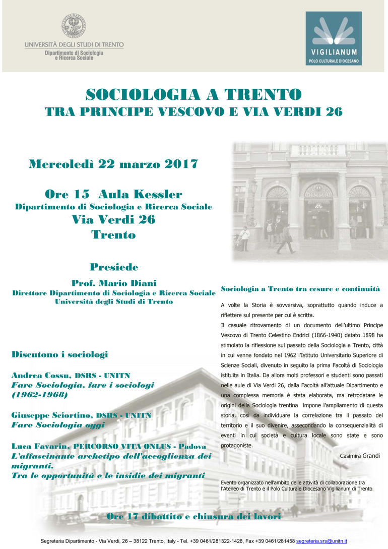 Locandina del seminario di Sociologia